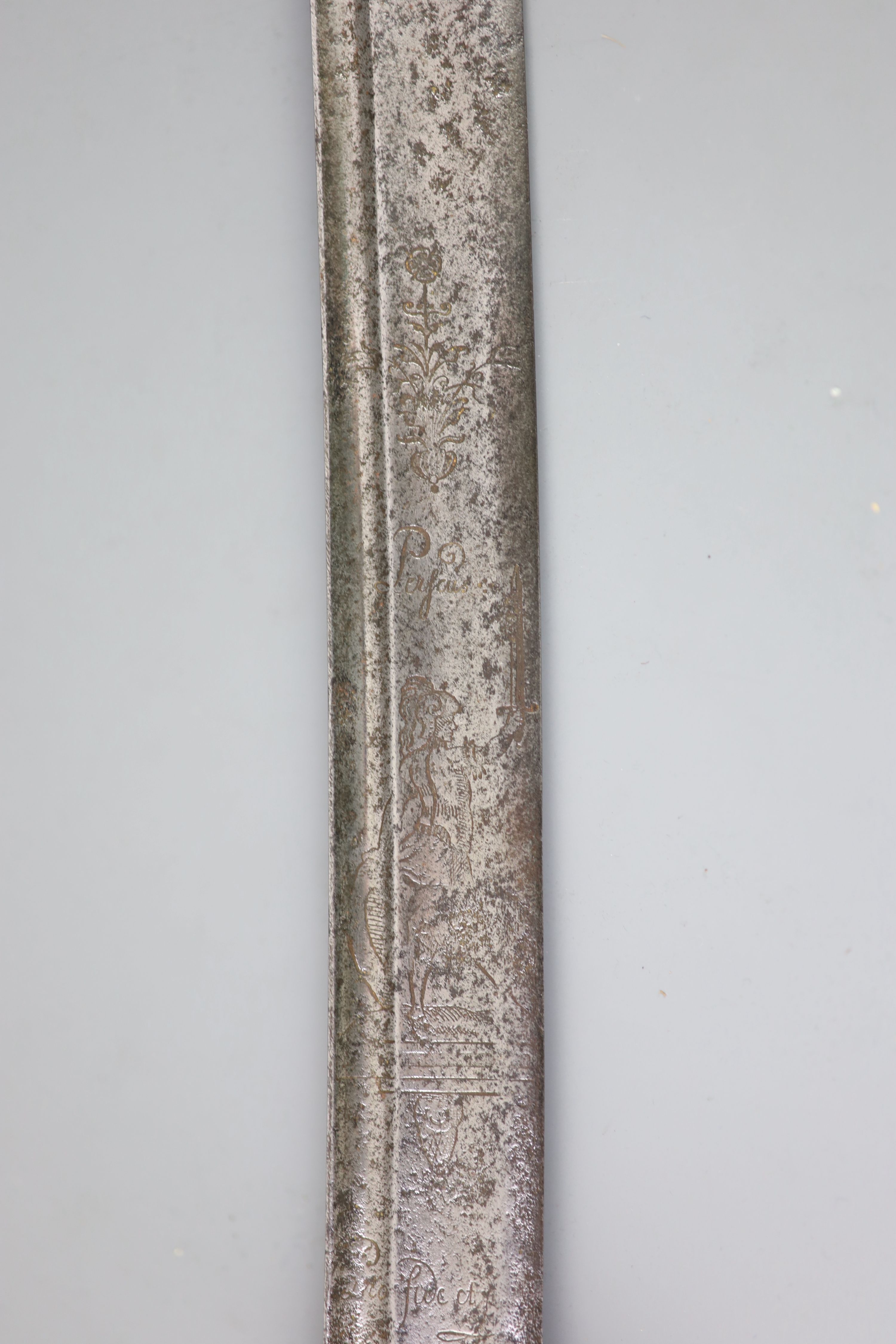 A late 17th century military hangar sword, length 34in.